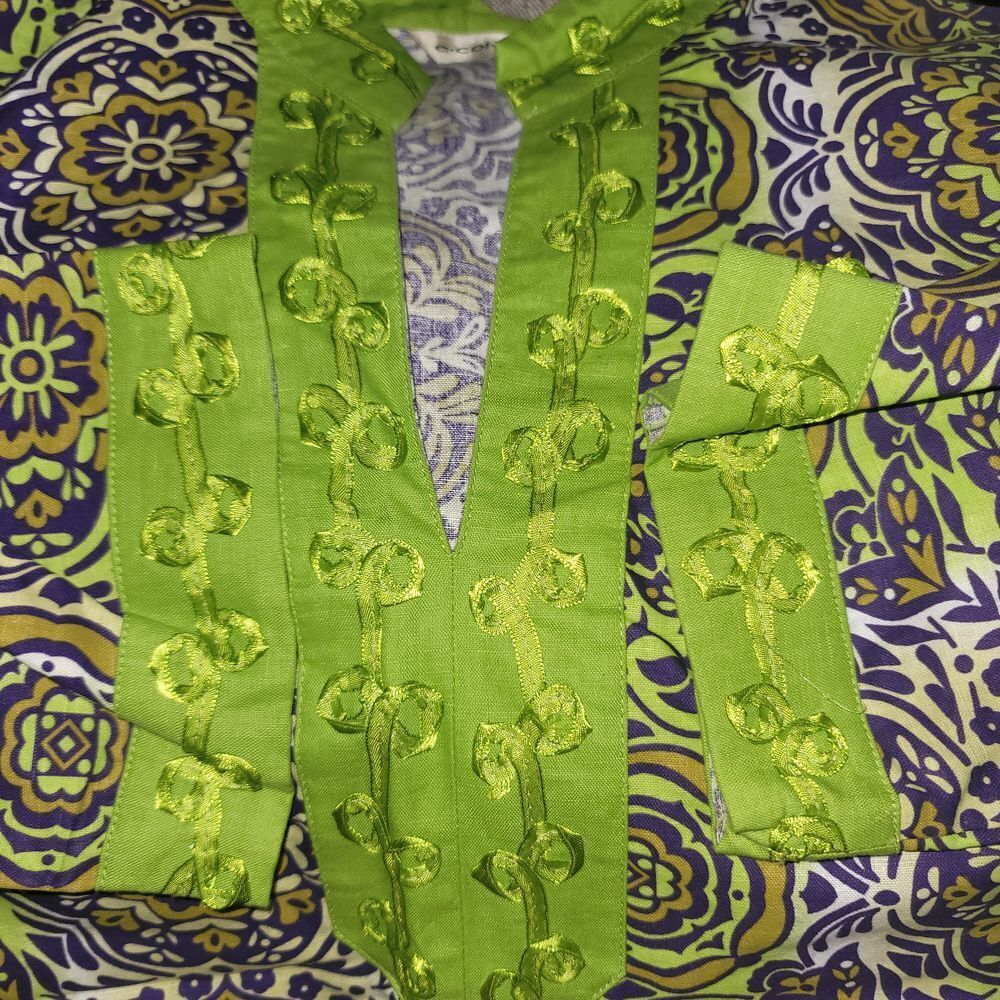 Ecologie Womens L Paisley 100% Linen Tunic Boho Summer Beach Festival Hippie Y2K - Picture 6 of 8